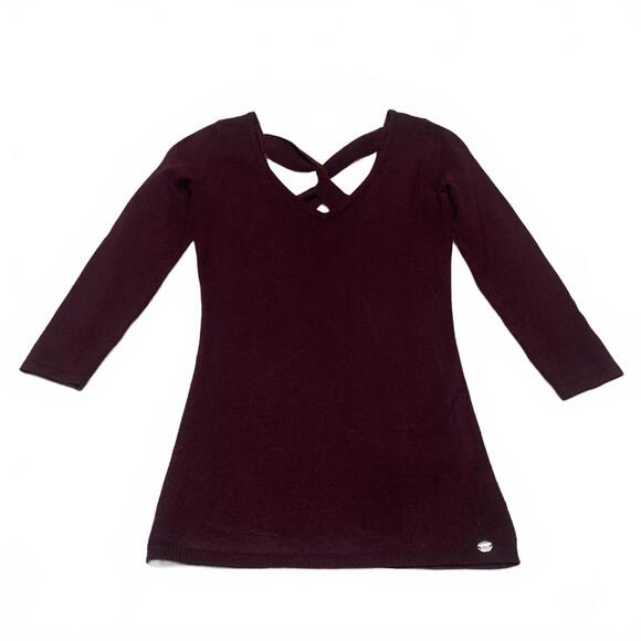 Guess Tops - Guess Women's Size XSmall Burgundy 3/4 Sleeve Crisscross Neck Shirt Top